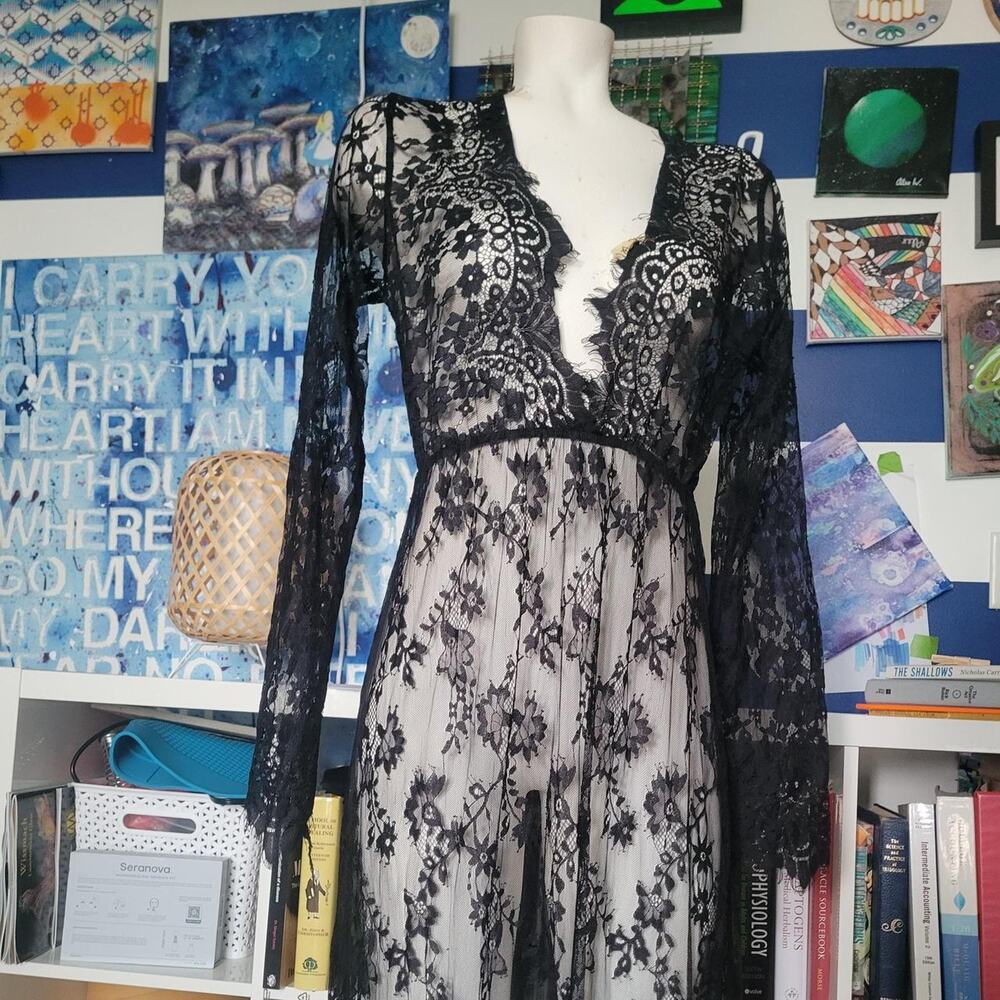 Gothic Black lace maxi dress Coverup M